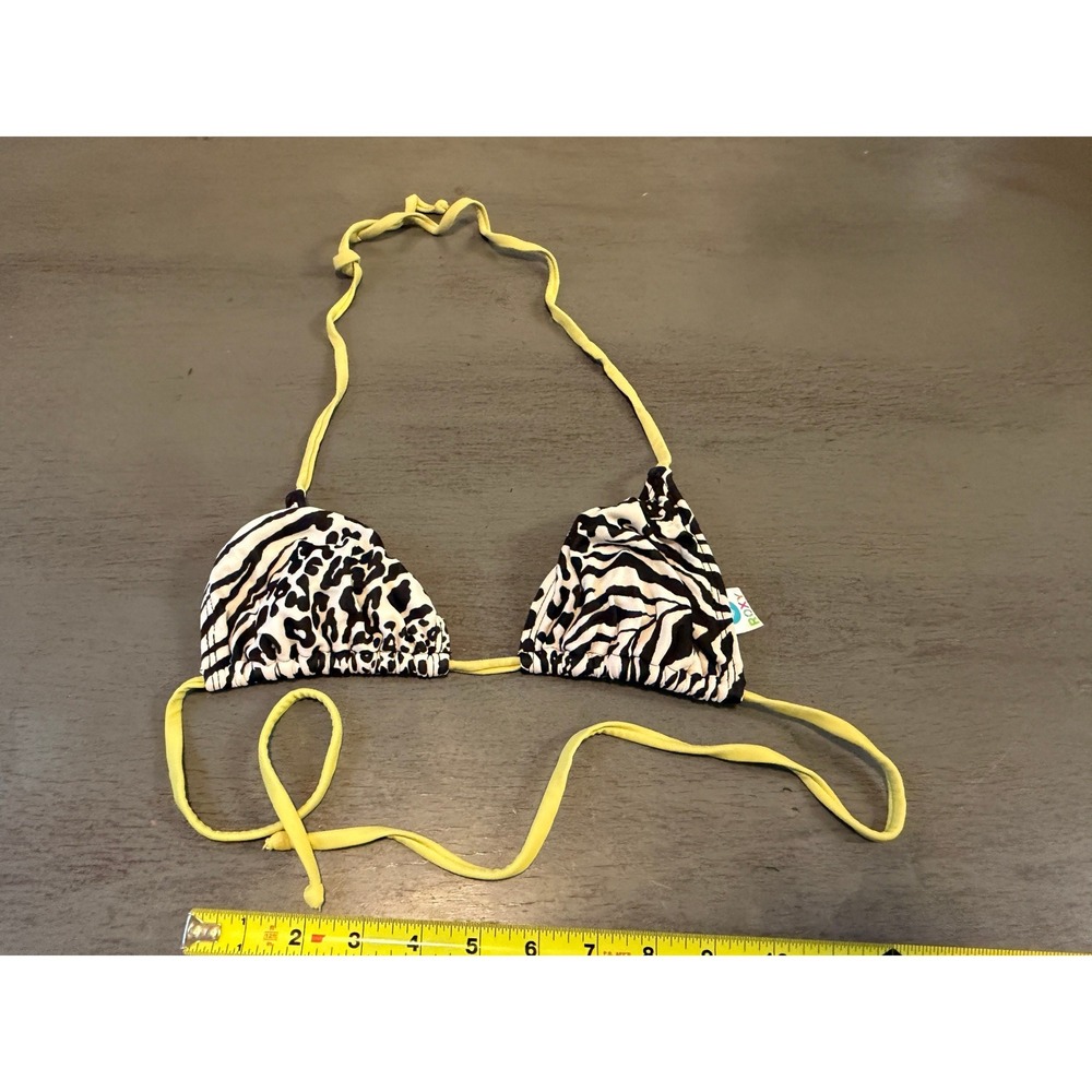 Roxy Animal Print Triangle Bikini Top Black White Neon Yellow Small B605702